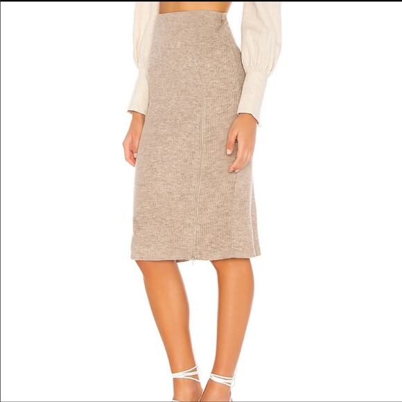 Lovers + Friends Paisley Ribbed Sweater Knit Pencil Side Zip Skirt sz L in Taupe - Picture 2 of 13